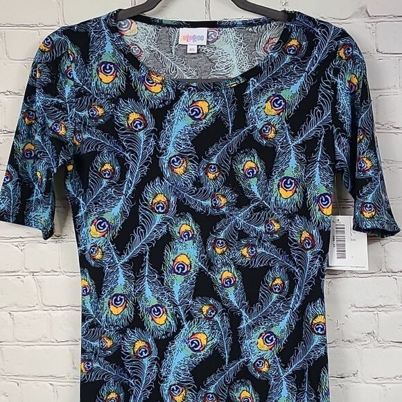 NWT LuLaRoe Peacock Feather Print Dress Julia Midi Black Fitted Sheath Bodycon - Picture 2 of 12